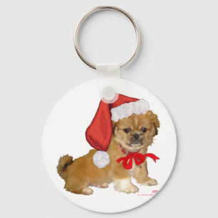 Pekingese Puppy Kerstmis Sleutelhanger