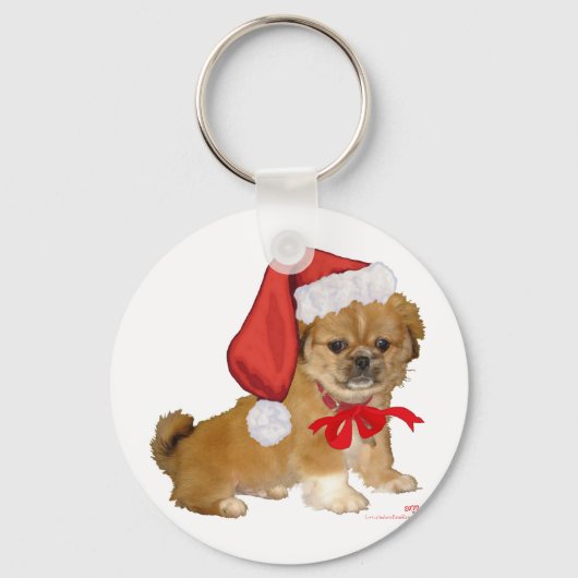 Pekingese Puppy Kerstmis Sleutelhanger (Voorkant)