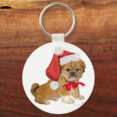 Pekingese Puppy Kerstmis Sleutelhanger (Voorkant)
