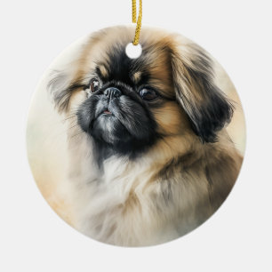 Pekingese puppy Waterverf schilderen Keramisch Ornament
