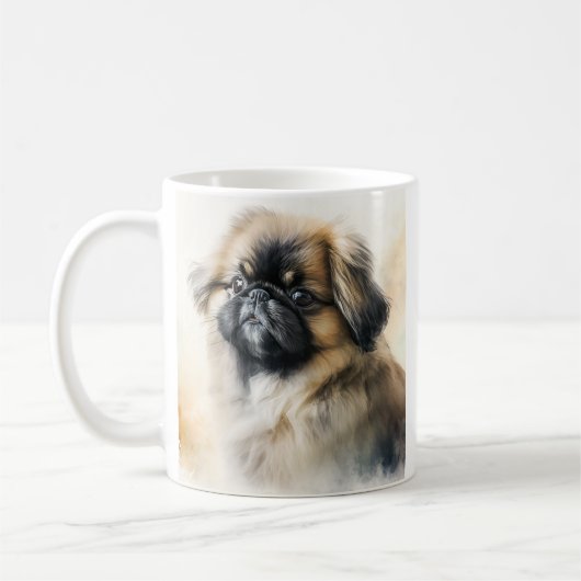 Pekingese puppy Waterverf schilderen Koffiemok (Links)