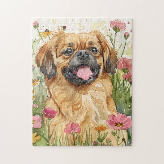Pekingese Puzzel – Watercolor Honden Kunst (Verticaal)