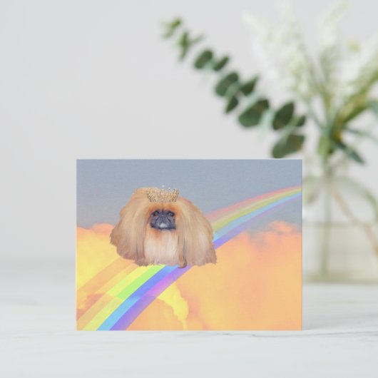 Pekingese regenboog briefkaart (Staand voorkant)