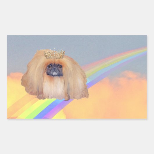 Pekingese regenboog rechthoekige sticker (Voorkant)