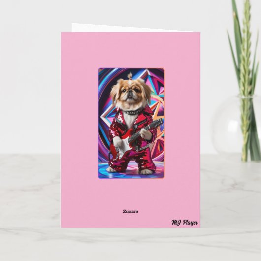 Pekingese rockster kaart (Achterkant)