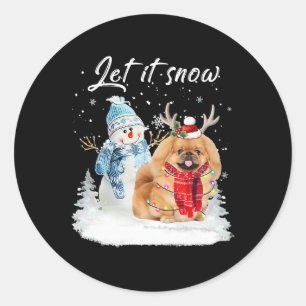Pekingese Santa Dog Kerstmis Snowman Xmas Pajama Ronde Sticker