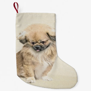 Pekingese Schilderij - Mooie Originele Hond Kunst Kleine Kerstsok