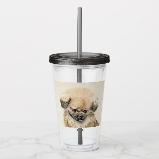 Pekingese schildering - Kute Original Dog Art Acryl Drinkbeker (Voorkant)
