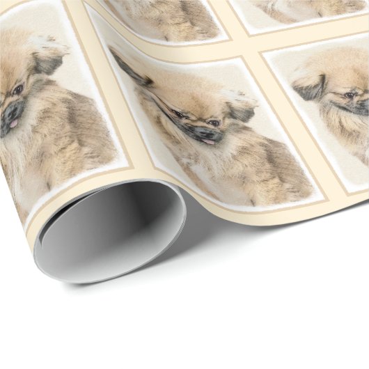 Pekingese schildering - Kute Original Dog Art Cadeaupapier (Rol Hoek)