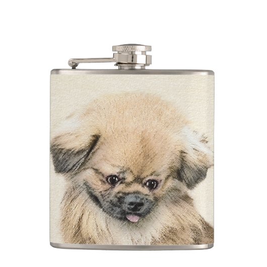 Pekingese schildering - Kute Original Dog Art Heupfles (Voorkant)