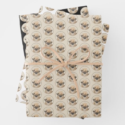 Pekingese schildering - Kute Original Dog Art Inpakpapier Vel (In situ)