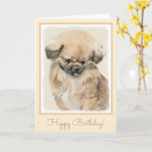 Pekingese schildering - Kute Original Dog Art Kaart (Gele Bloem)