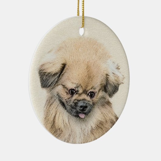 Pekingese schildering - Kute Original Dog Art Keramisch Ornament (Rechts)
