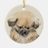 Pekingese schildering - Kute Original Dog Art Keramisch Ornament (Voorkant)