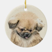 Pekingese schildering - Kute Original Dog Art Keramisch Ornament (Achterkant)