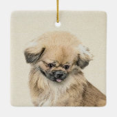 Pekingese schildering - Kute Original Dog Art Keramisch Ornament (Achterkant)