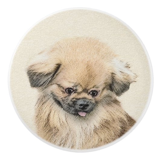 Pekingese schildering - Kute Original Dog Art Keramische Knop (Voorkant)