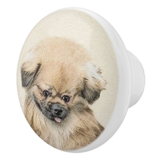 Pekingese schildering - Kute Original Dog Art Keramische Knop (Rechts)