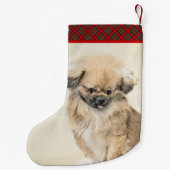 Pekingese schildering - Kute Original Dog Art Kleine Kerstsok (Achterkant)