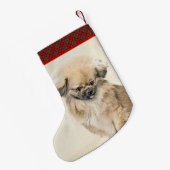 Pekingese schildering - Kute Original Dog Art Kleine Kerstsok (Achterkant (Hangend))