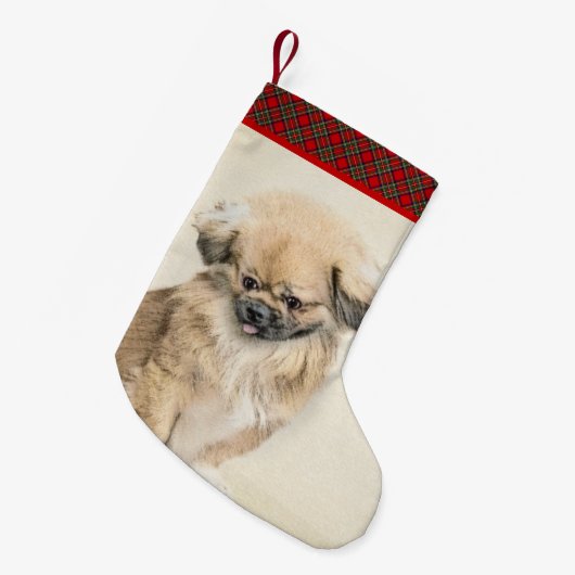 Pekingese schildering - Kute Original Dog Art Kleine Kerstsok (Voorkant (Hangend))