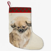 Pekingese schildering - Kute Original Dog Art Kleine Kerstsok (Voorkant)