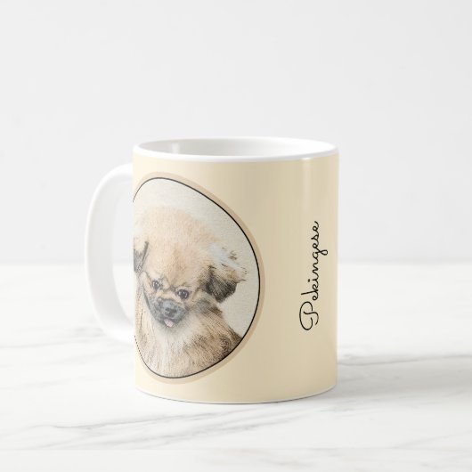 Pekingese schildering - Kute Original Dog Art Koffiemok (Voorkant links)