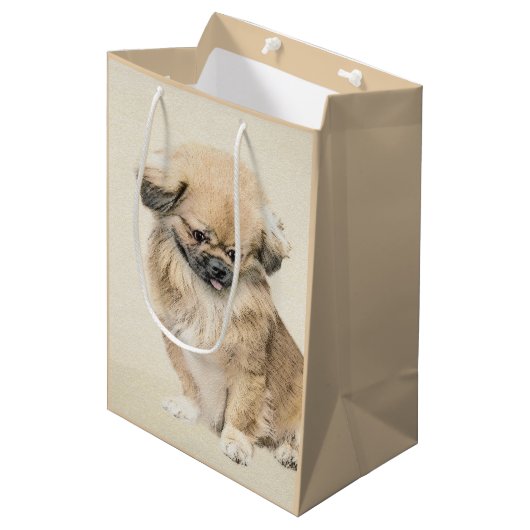 Pekingese schildering - Kute Original Dog Art Medium Cadeauzakje (Voorkant Gekanteld)