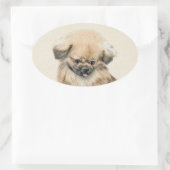 Pekingese schildering - Kute Original Dog Art Ovale Sticker (Tas)