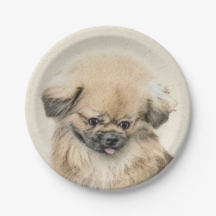 Pekingese schildering - Kute Original Dog Art Papieren Bordje