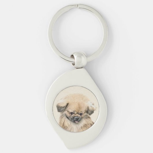 Pekingese schildering - Kute Original Dog Art Sleutelhanger (Voorkant)
