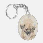 Pekingese schildering - Kute Original Dog Art Sleutelhanger (Voorkant Links)