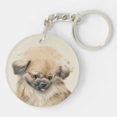 Pekingese schildering - Kute Original Dog Art Sleutelhanger (Achterkant)