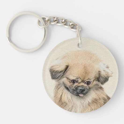Pekingese schildering - Kute Original Dog Art Sleutelhanger (Voorkant)
