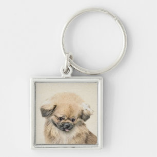 Pekingese schildering - Kute Original Dog Art Sleutelhanger
