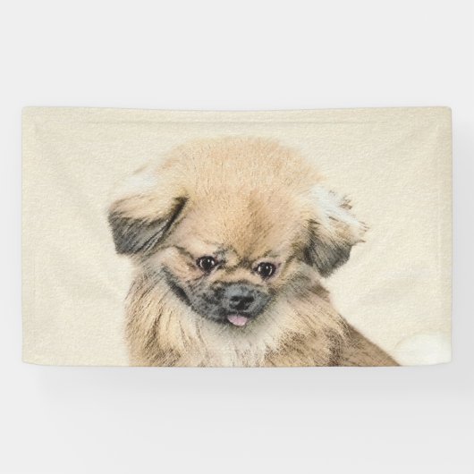 Pekingese schildering - Kute Original Dog Art Spandoek (Horizontaal)