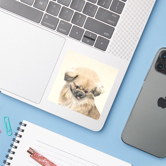 Pekingese schildering - Kute Original Dog Art Sticker (Laptop met iPhone)