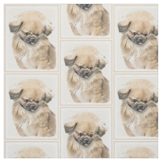 Pekingese schildering - Kute Original Dog Art Stof (Swatch)