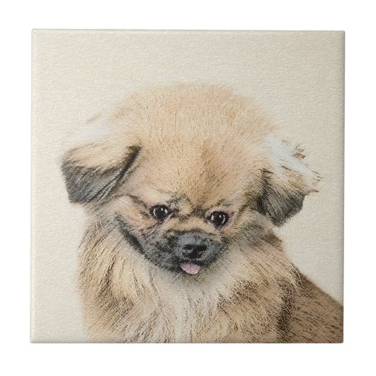 Pekingese schildering - Kute Original Dog Art Tegeltje (Voorkant)