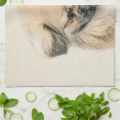 Pekingese schildering - Kute Original Dog Art Theedoek (Gevouwen)
