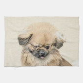 Pekingese schildering - Kute Original Dog Art Theedoek (Horizontaal)