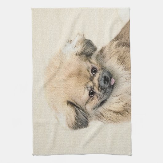 Pekingese schildering - Kute Original Dog Art Theedoek (Verticaal)