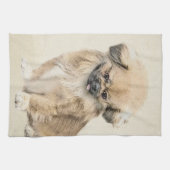 Pekingese schildering - Kute Original Dog Art Theedoek (Horizontaal)
