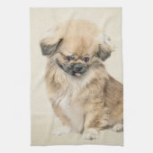 Pekingese schildering - Kute Original Dog Art Theedoek (Verticaal)