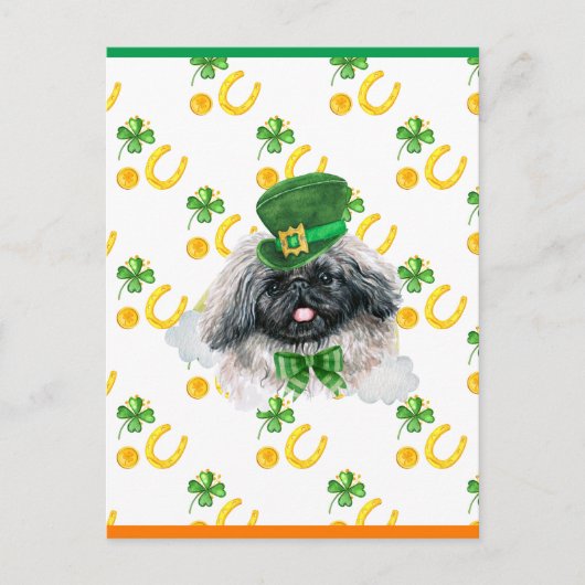 Pekingese Shamrock St. Patricks Day Feestdagenkaart (Voorkant)