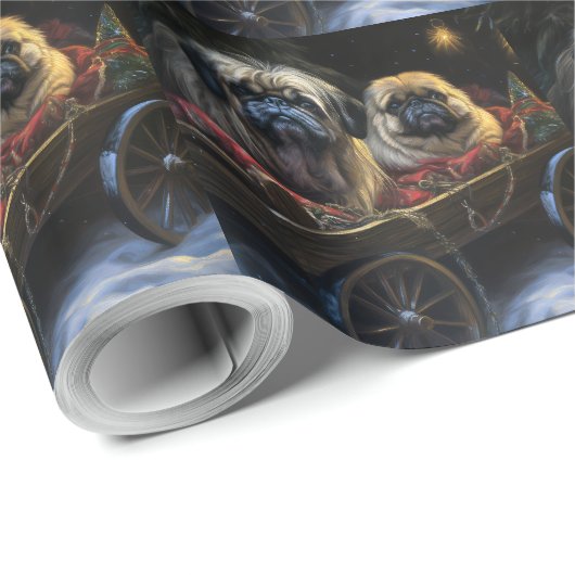 Pekingese Sneeuwslee Kerstdecoratie Cadeaupapier (Rol Hoek)