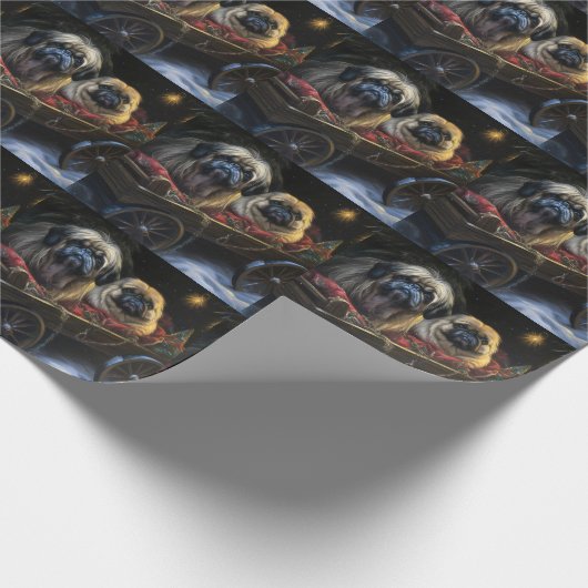 Pekingese Sneeuwslee Kerstdecoratie Cadeaupapier (Hoek)