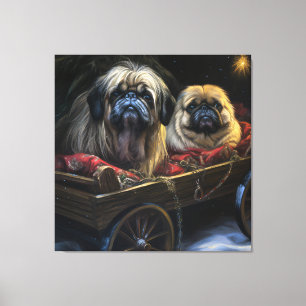 Pekingese Sneeuwslee Kerstdecoratie Canvas Afdruk