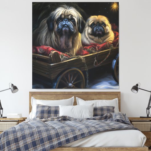 Pekingese Sneeuwslee Kerstdecoratie Canvas Afdruk (Insitu (Slaapkamer))