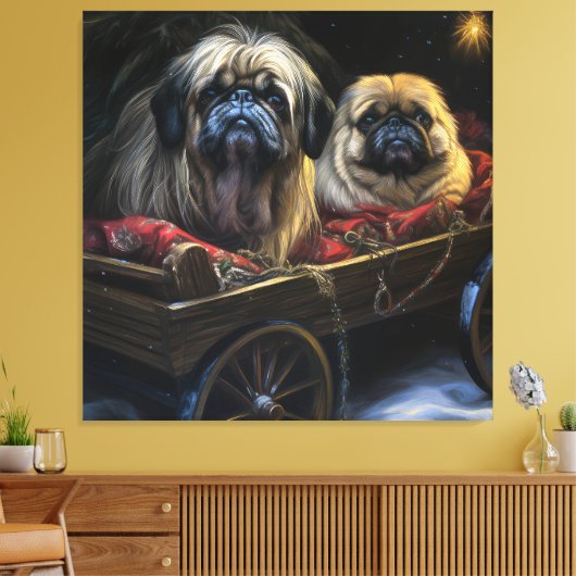 Pekingese Sneeuwslee Kerstdecoratie Canvas Afdruk (Insitu (Woonkamer))